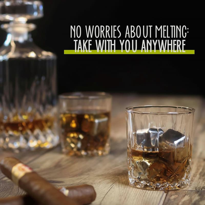Reusable Stainless Steel Whiskey Chiller Stones Set with Tongs