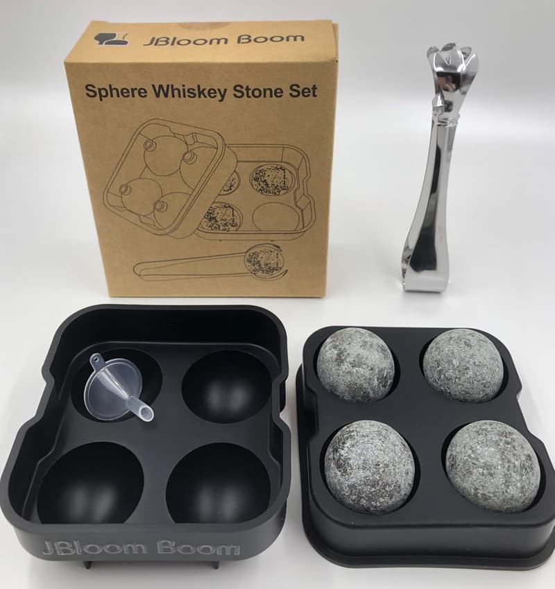 Whiskey Stones Set with 4 Granite Spheres & Silicone Tray