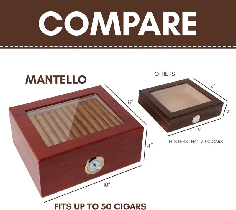 Cedar Lined Cigar Humidor for 25-50 Cigars with Hygrometer