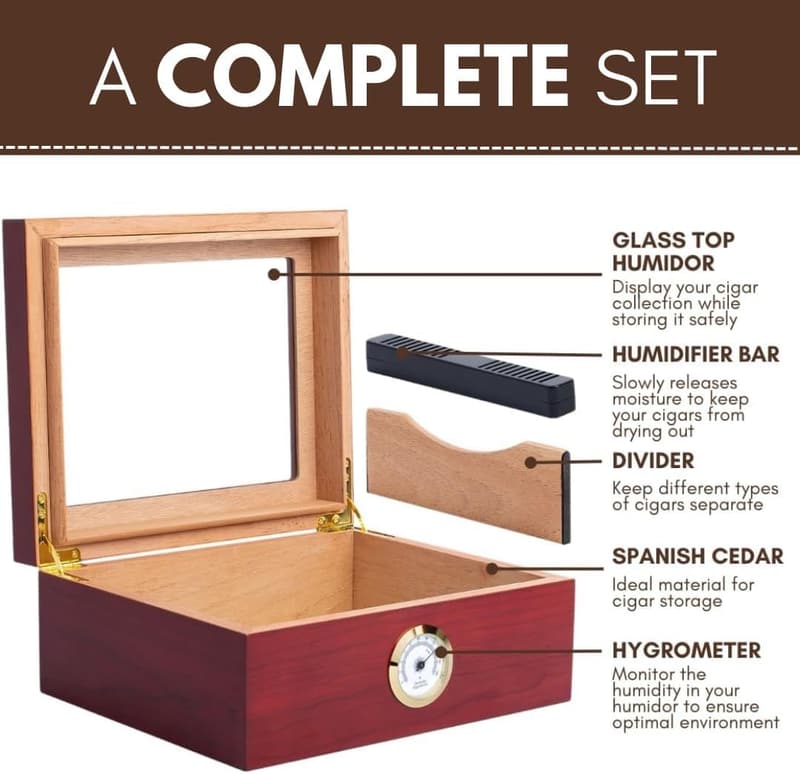 Cedar Lined Cigar Humidor for 25-50 Cigars with Hygrometer