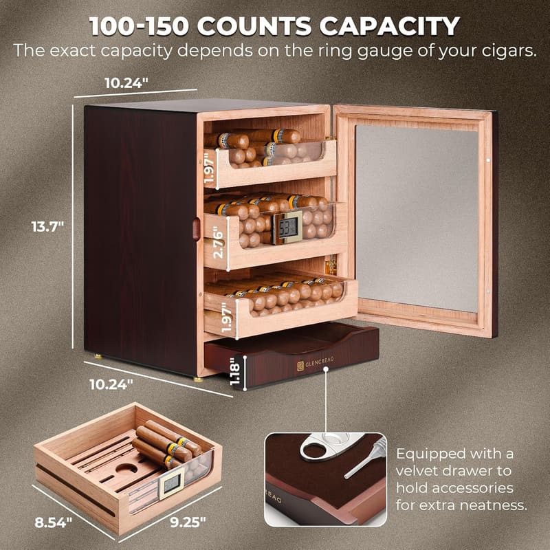 Cigar Humidor Cabinet with Cedar Lining and Magnetic Seal