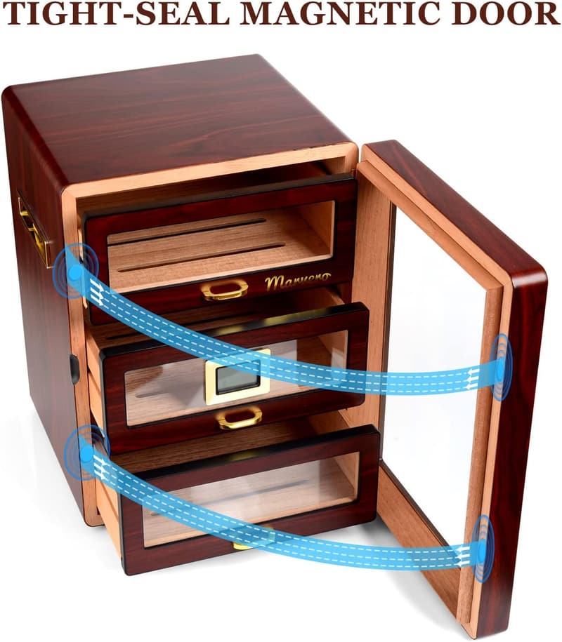Cedar Wood Cigar Humidor Cabinet for Men with Digital Hygrometer