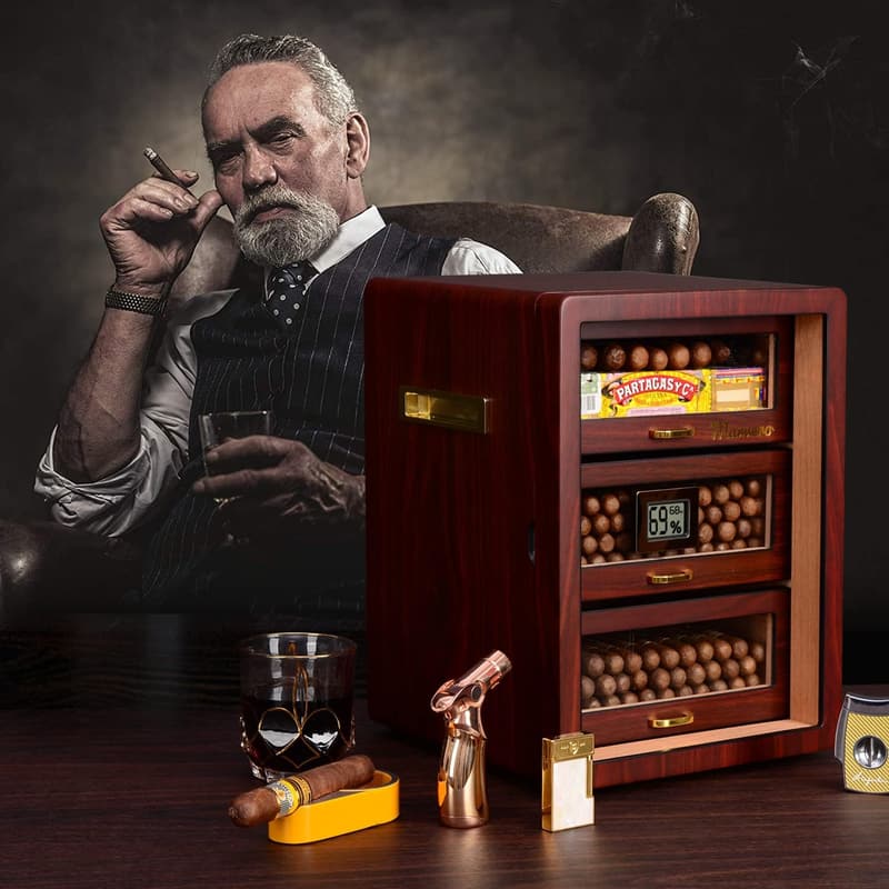 Cedar Wood Cigar Humidor Cabinet for Men with Digital Hygrometer