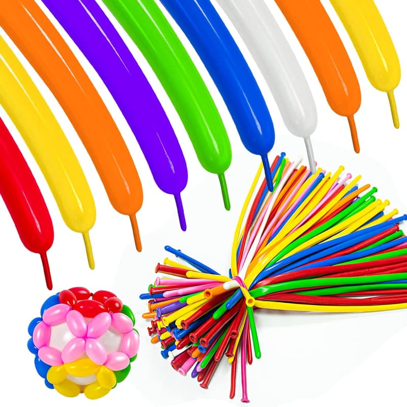 Assorted Long Balloons - 100 Pack for Birthday & Party Decor