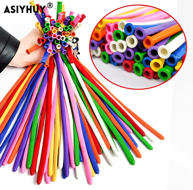 Assorted Long Balloons - 100 Pack for Birthday & Party Decor