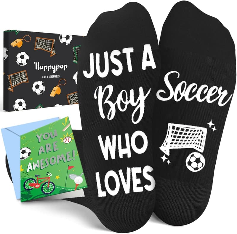 Soccer Gifts for Teen Boys - Fun Socks with Greeting Card