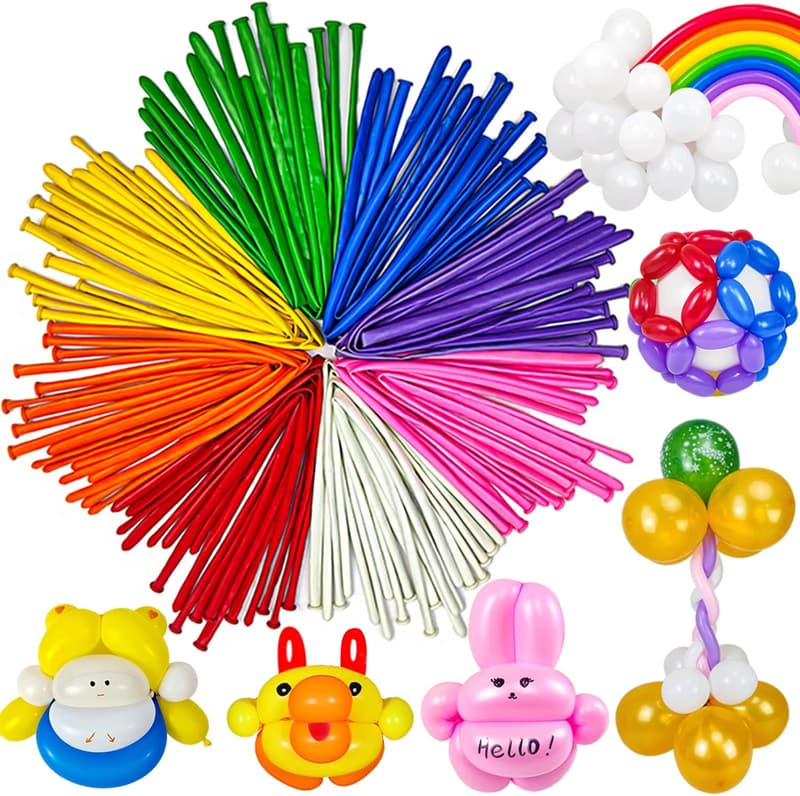 Balloon Animal Twisting Kit - 100 Long Multi-Colored Balloons