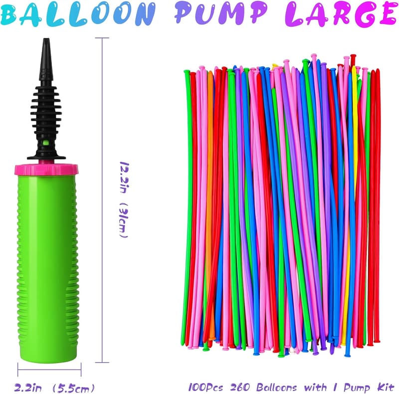 Professional 100-Piece Assorted Twisting Balloons with Hand Pump for Parties