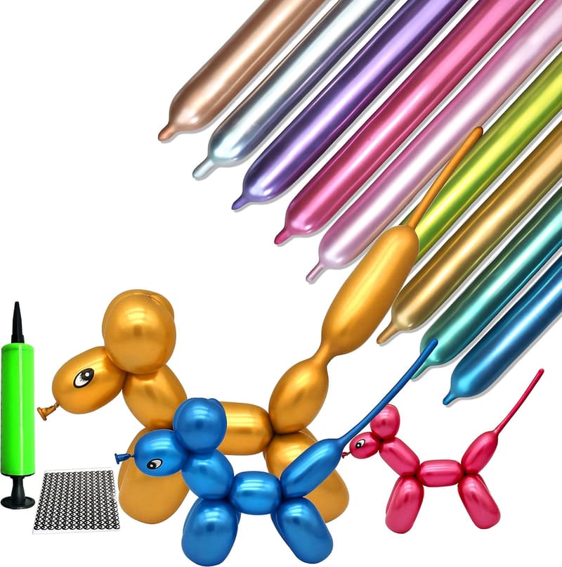 Shiny Metallic Twisting Balloons Kit with Pump – 100pcs for Parties