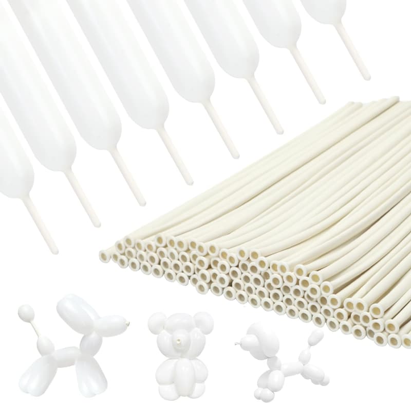 100 Pcs White Twisting Balloons for Parties and Events