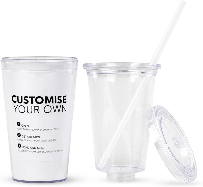 Customizable 16oz Double Wall Acrylic Cup with Lids & Straw