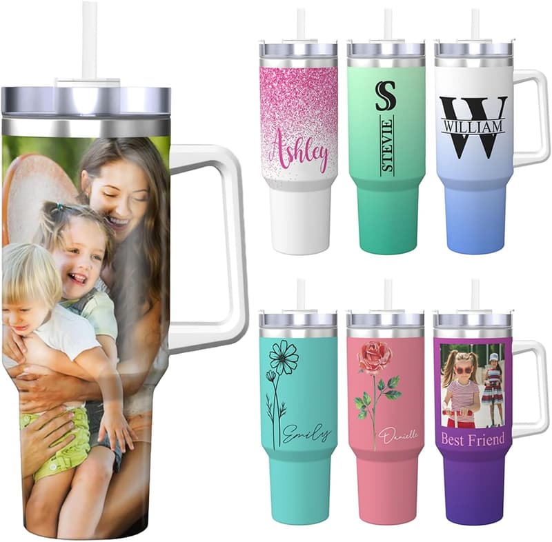 Customized 40 Oz Stainless Steel Photo Tumbler - Birthday Gift for All
