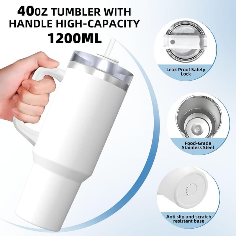 Custom Insulated 40oz Travel Tumbler with Handle & Straw