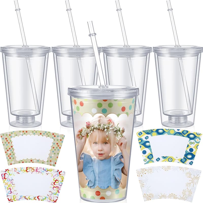 Personalized Acrylic Tumblers with Straw - 16 oz, Set of 4
