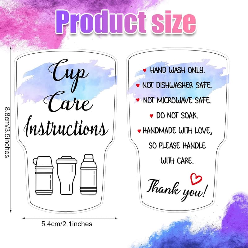 Tumbler Care Instructions Cards - 200 Pieces for Businesses