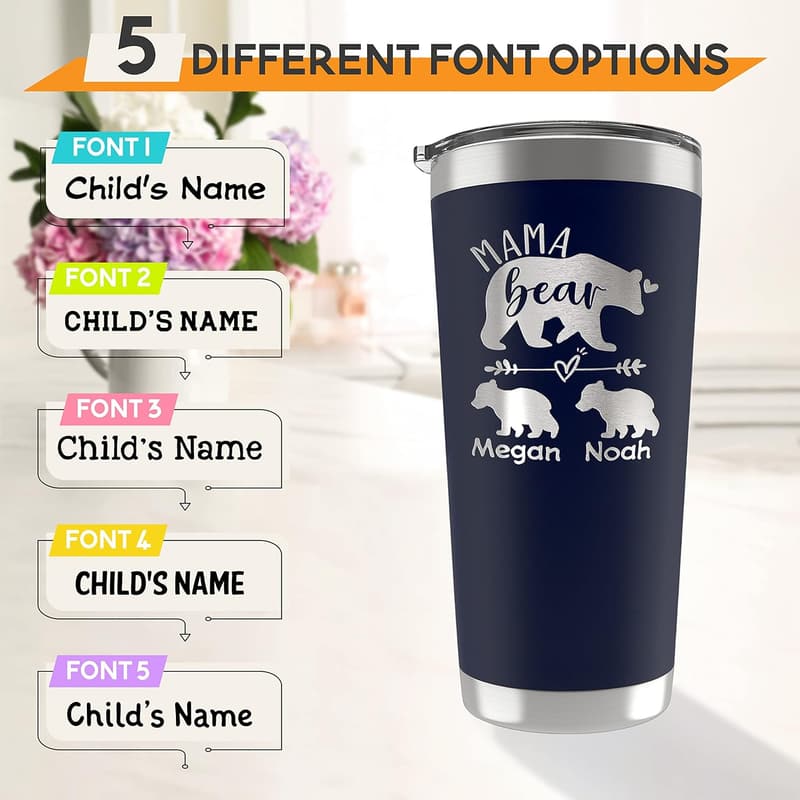 Personalized Mama Bear Tumbler with Names - Gift for Mom