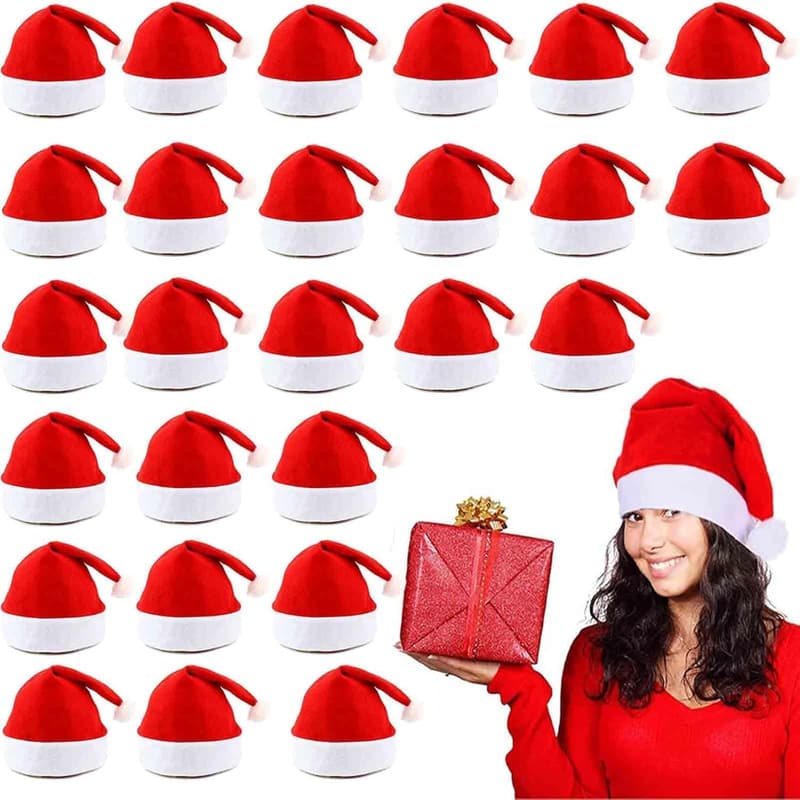 Christmas Santa Hat Caps - 24 Pack Non-Woven Cloth for All Ages