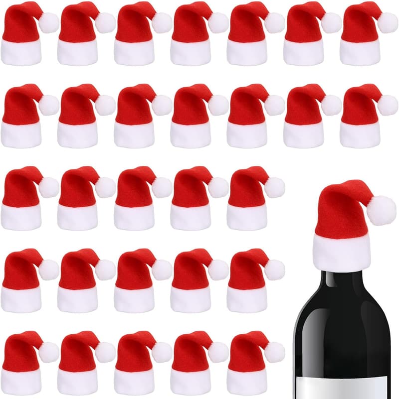 30 Pcs Mini Santa Hats for Christmas Table Decor