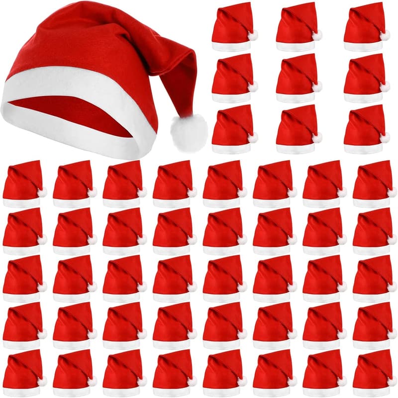 50 Pcs Santa Hats - Non-Woven Fabric Xmas Party Supplies