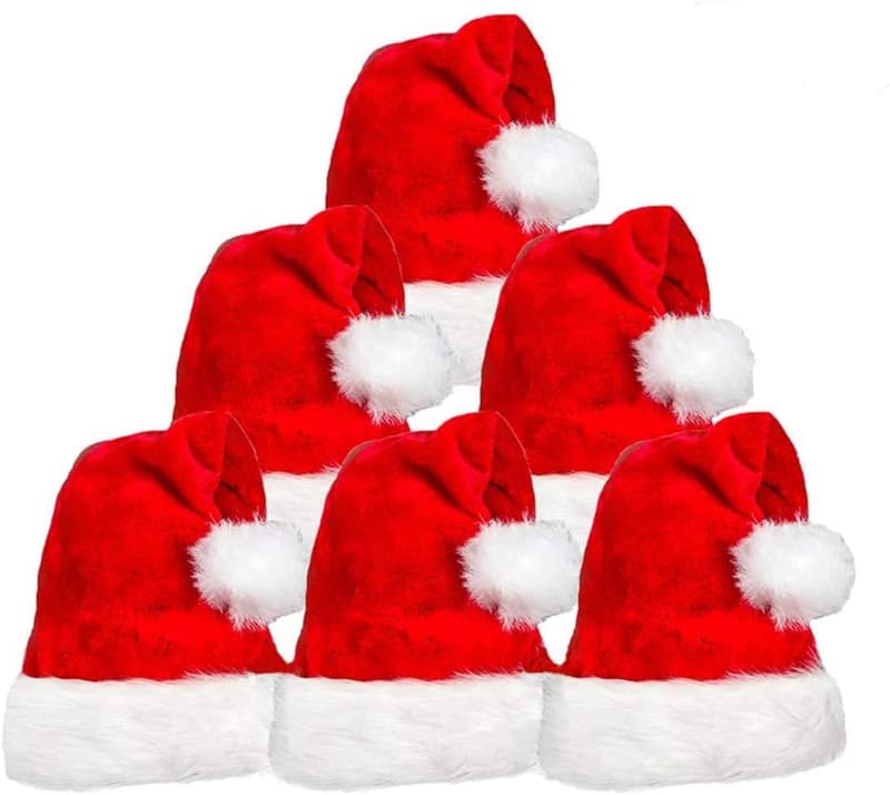 Christmas Plush Santa Hat, 6 Pack, Adult Size