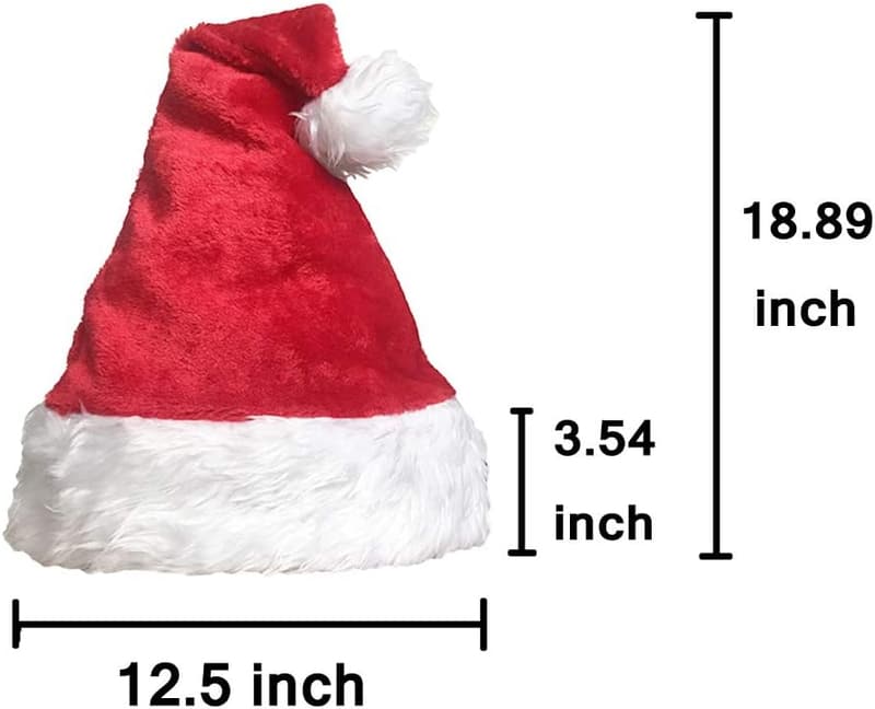 Christmas Plush Santa Hat, 6 Pack, Adult Size