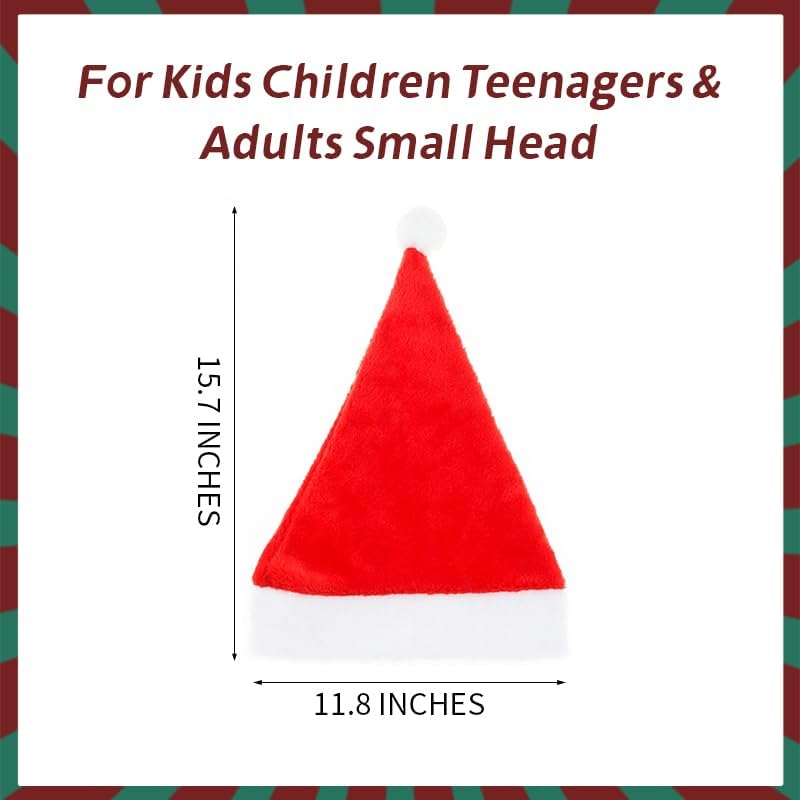 12-Pack Plush Santa Hats for Kids & Adults - Red with White Cuffs