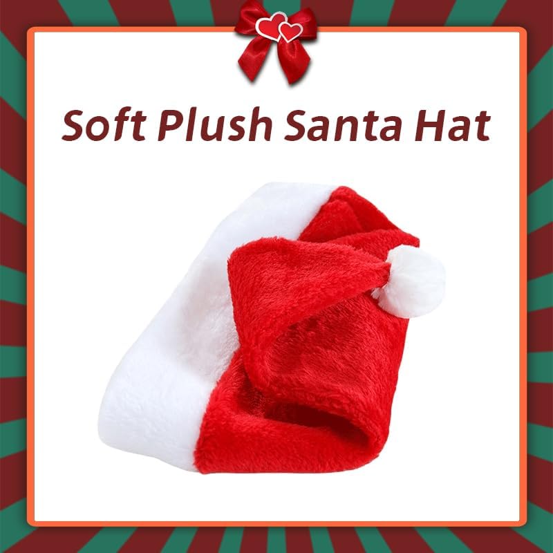 12-Pack Plush Santa Hats for Kids & Adults - Red with White Cuffs