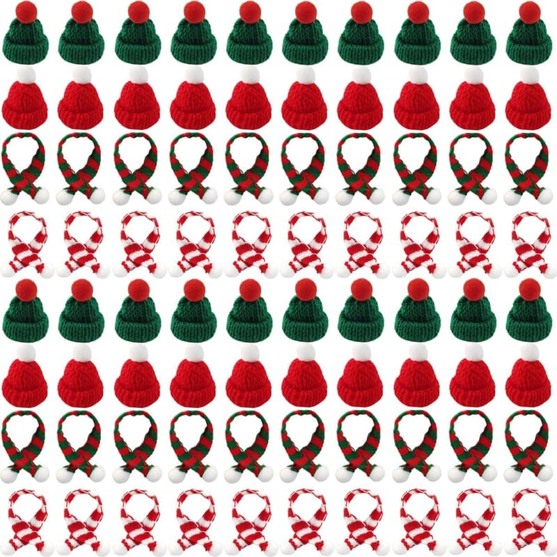 Christmas Mini Knit Hat and Scarf Set - 100PCS DIY Ornaments