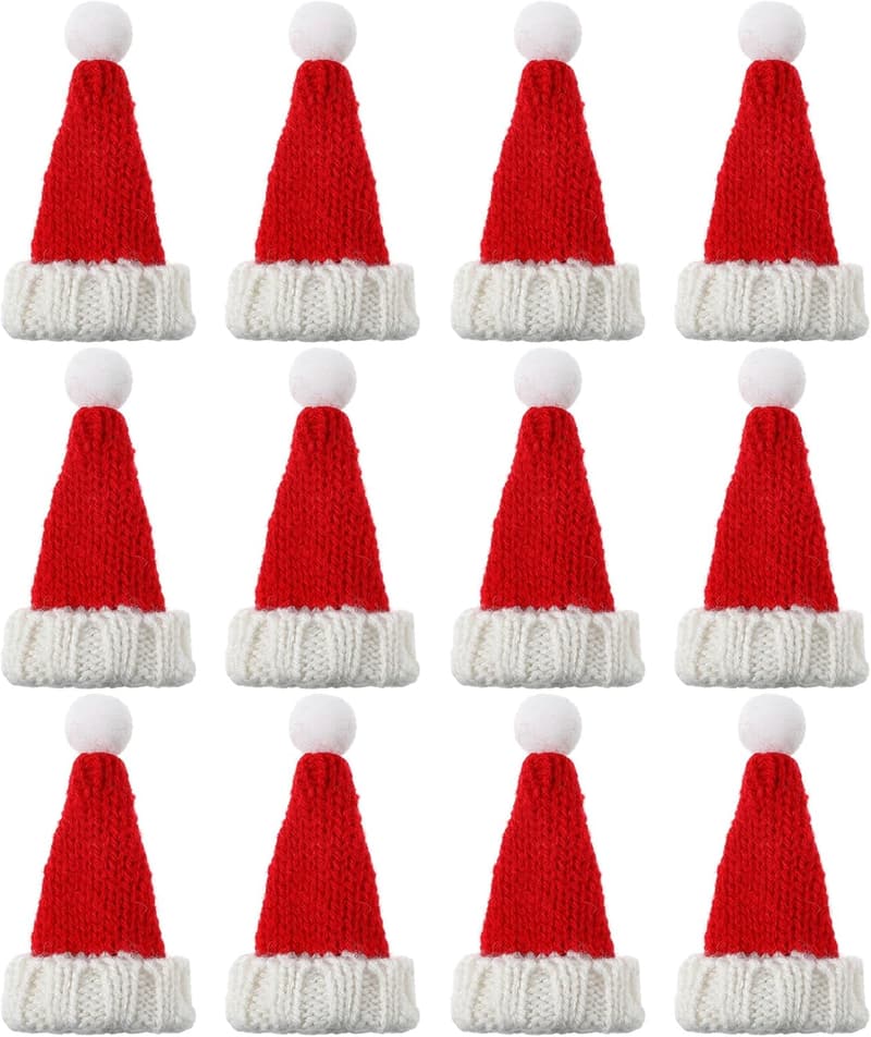 Mini Santa Hats for Crafts - Tiny Wine Bottle Holders (12 Pack)