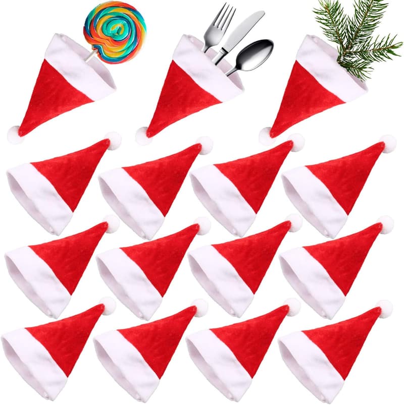Mini Santa Hats - 15pcs Christmas Table Decorations