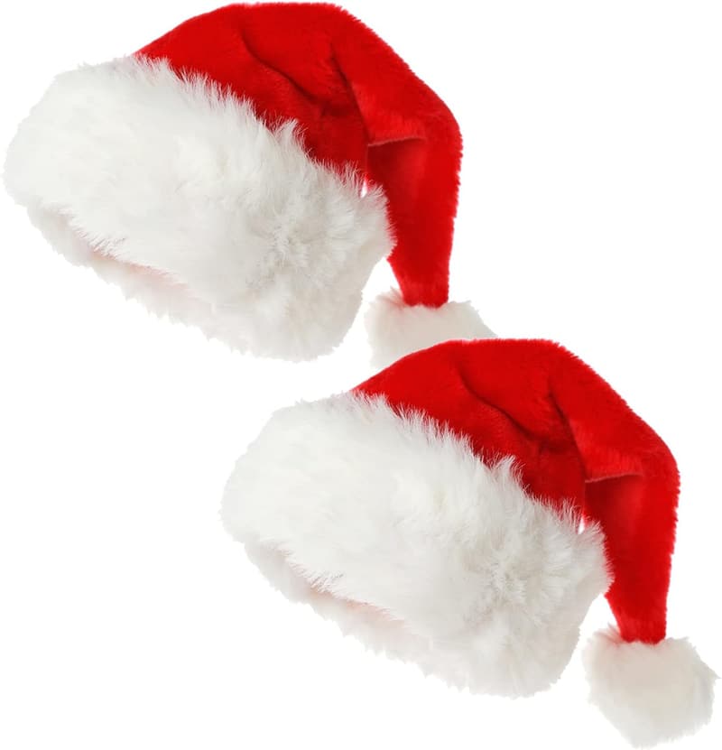 Christmas Santa Hat Set for Adults - Velvet Comfort, 2-Pack