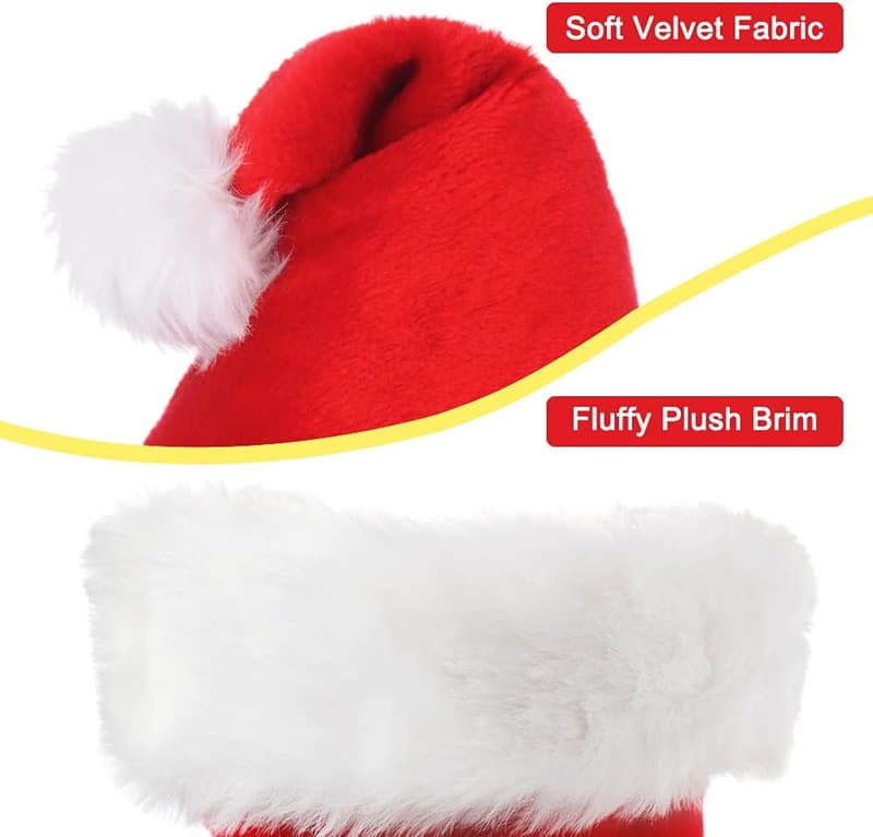 Christmas Santa Hat Set for Adults - Velvet Comfort, 2-Pack