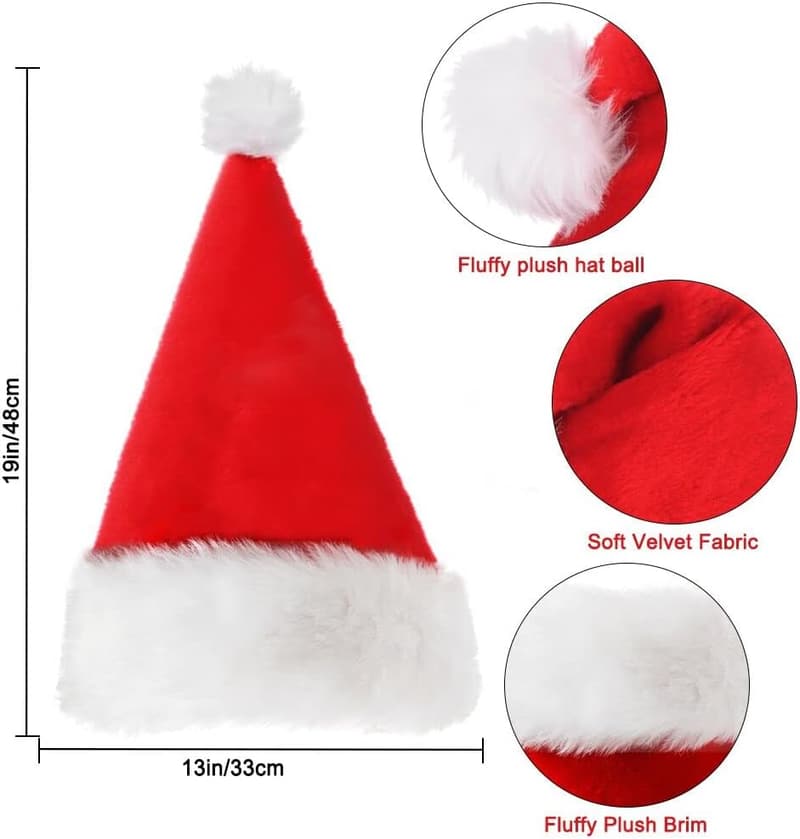 Christmas Santa Hat Set for Adults - Velvet Comfort, 2-Pack