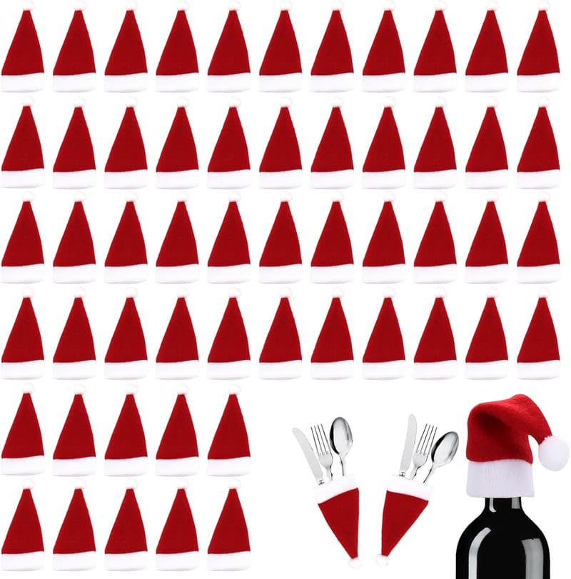50 Pcs Mini Santa Hats for Christmas Party Decor