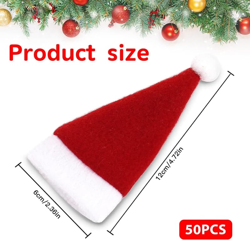50 Pcs Mini Santa Hats for Christmas Party Decor