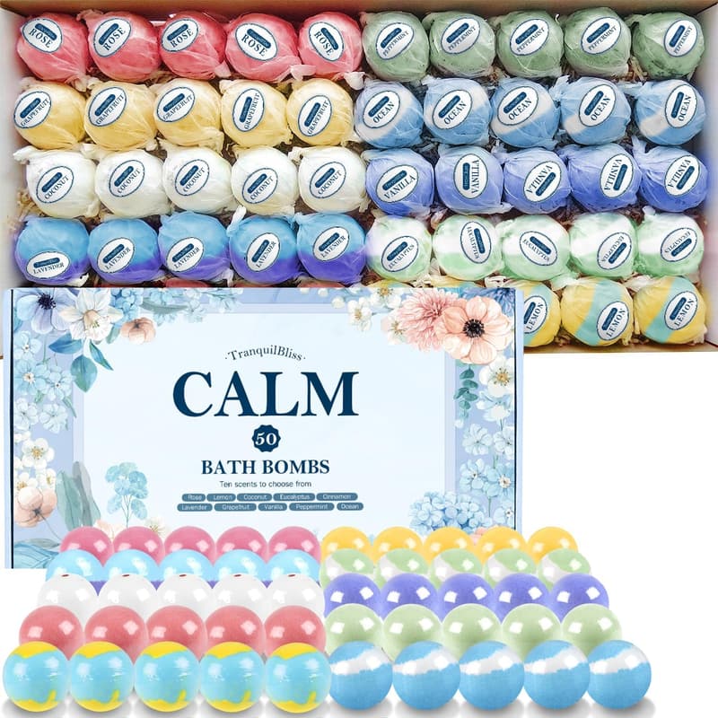 50-Piece Bath Bomb Set with Natural Ingredients for Women
