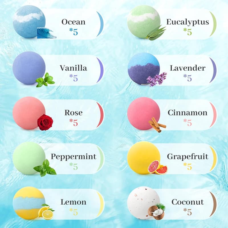 50-Piece Bath Bomb Set with Natural Ingredients for Women