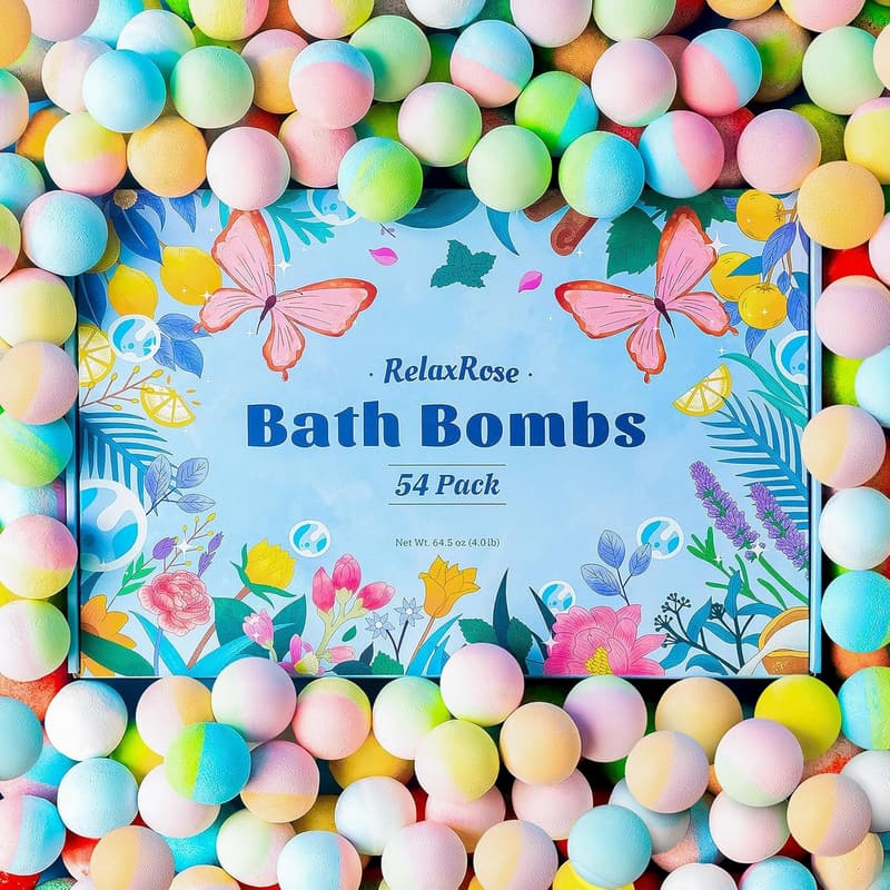 Handmade Bath Bombs – 54 Pack, 11 Colors & 9 Scents for Relaxation
