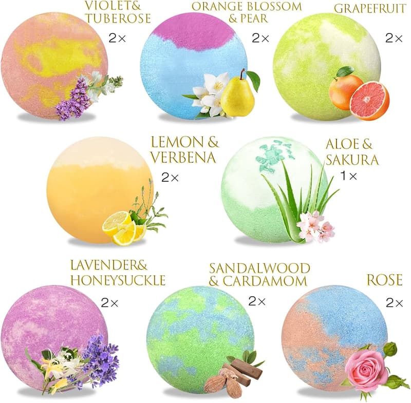 Spa Relaxing Bath Bomb Gift Set for Women, 15 Handmade Moisturizers