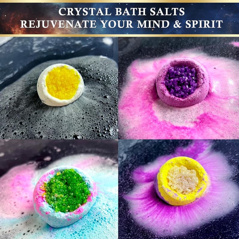 Handmade Cosmic Crystal Bath Bomb Gift Set - Vegan Spa Luxury