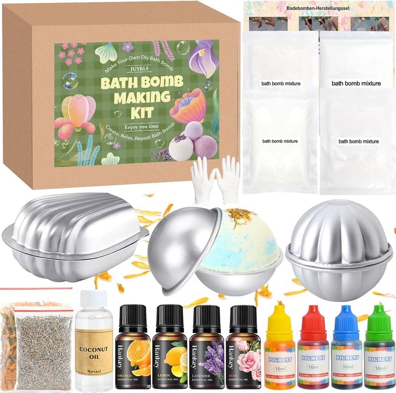 DIY Bath Bomb Making Kit for Women - 23 pcs with Stainless Steel Molds
