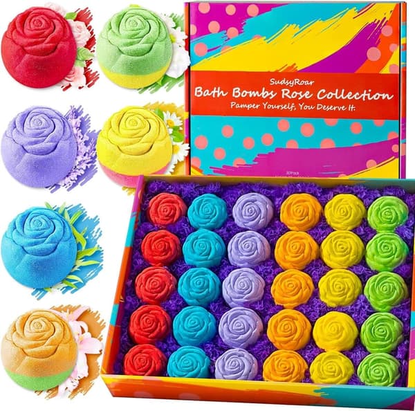 Mother's Day Handmade Bath Bomb Set – 30 Rose Fizzies with Oils