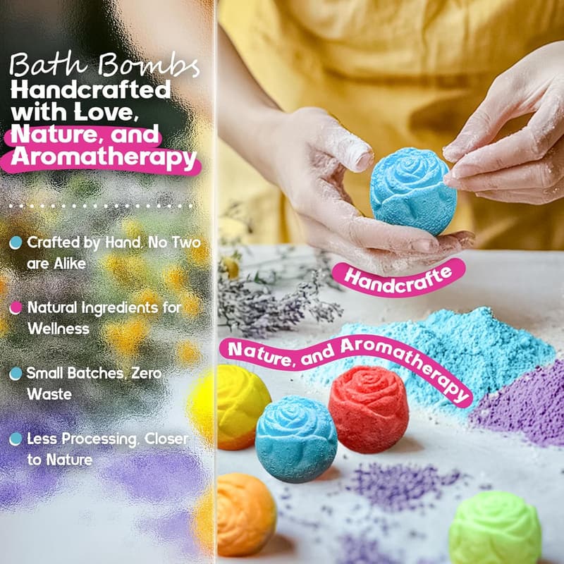 Mother's Day Handmade Bath Bomb Set – 30 Rose Fizzies with Oils