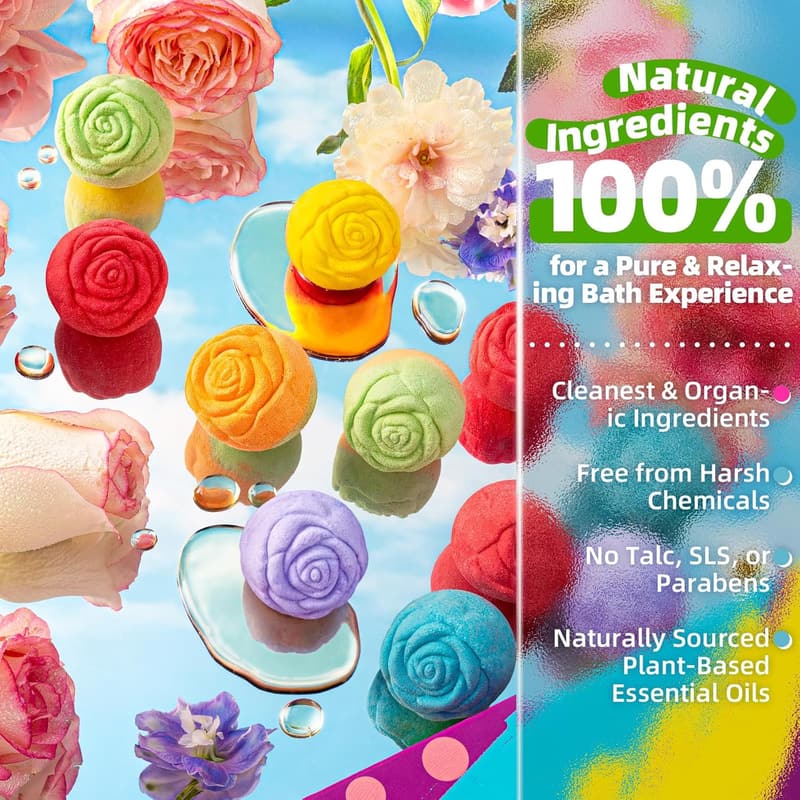 Mother's Day Handmade Bath Bomb Set – 30 Rose Fizzies with Oils