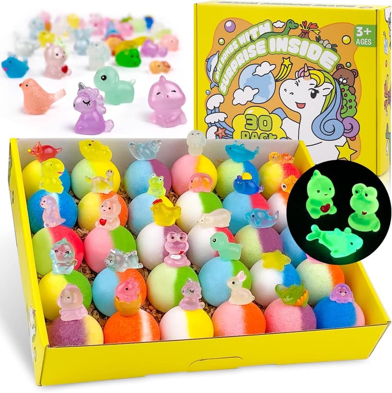 Kids' Bath Bombs with Toy Surprise - 30 Organic Glow-in-the-Dark