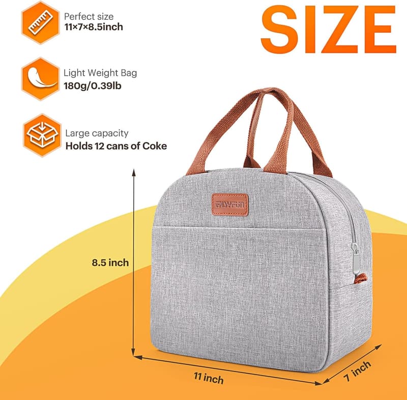 Insulated Grey Lunch Bag for Work and Travel