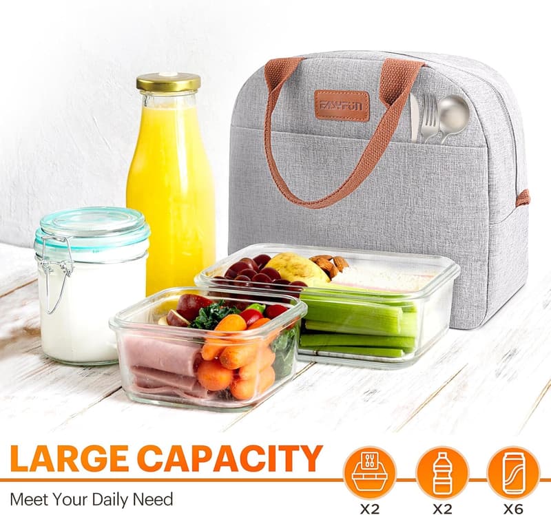Insulated Grey Lunch Bag for Work and Travel