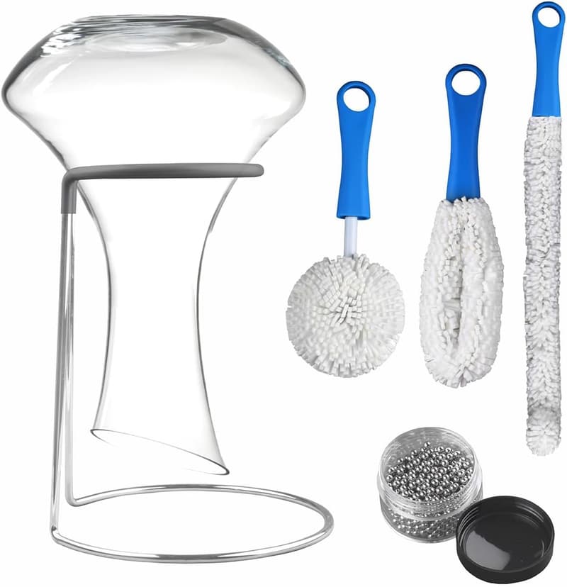 Wine Decanter Drying Stand with Cleaning Brush & Beads
