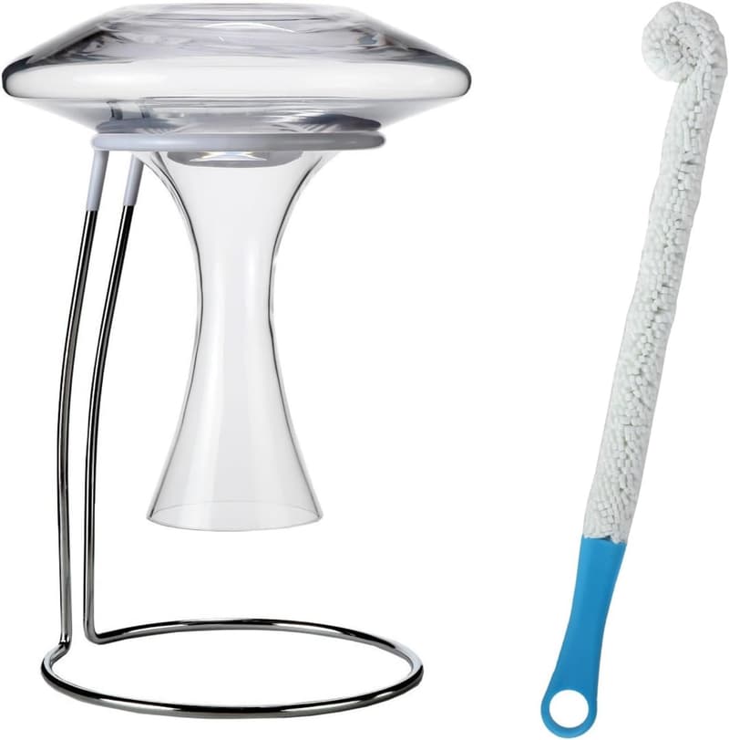 Wine Decanter Drying Stand with Rubber Coated Top and Brush