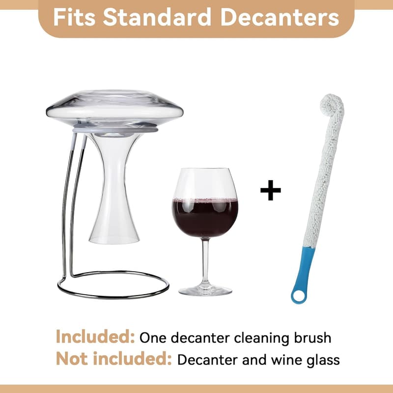Wine Decanter Drying Stand with Rubber Coated Top and Brush